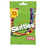 Skittles Vegan Chewy Crazy Sour Sweets Fruit Flavoured Treat Bag £1 PMP 109g × 14 × 1