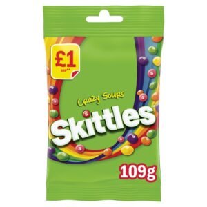 Skittles Vegan Chewy Crazy Sour Sweets Fruit Flavoured Treat Bag £1 PMP 109g × 14 × 1