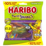 HARIBO Twin Snakes Fruit Flavour Gum Jelly Sweets Sharing Bag 154g × 12 × 1