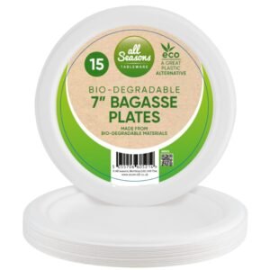 Bagasse Disposable Plates 7 inch 15pk