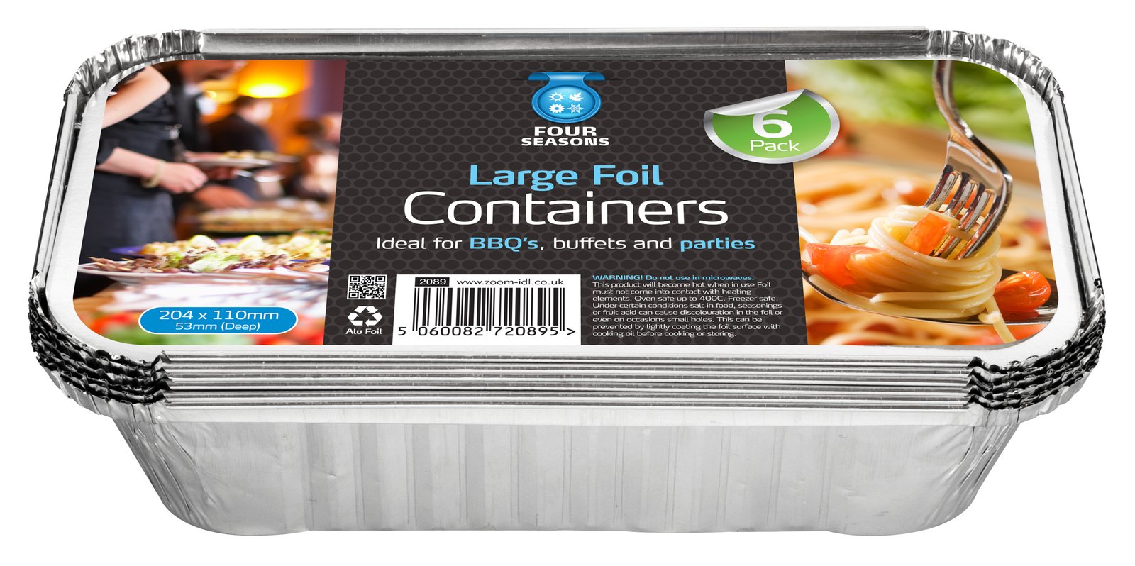 Large Aluminium Foil Containers+ Lids 6pk X 1