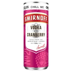 Smirnoff No. 21 Vodka and Cranberry 5% vol Premix Can PMP £2.25 250ml × 12 × 1